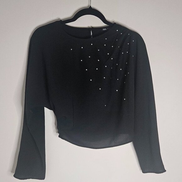 Zara Long Sleeve Rhinestone Top Small - Picture 3 of 11